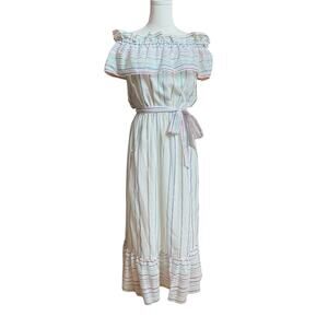 A La Plage Cinq a Sept Off the Shoulder Ruffle Metallic Stripe Dress Size S